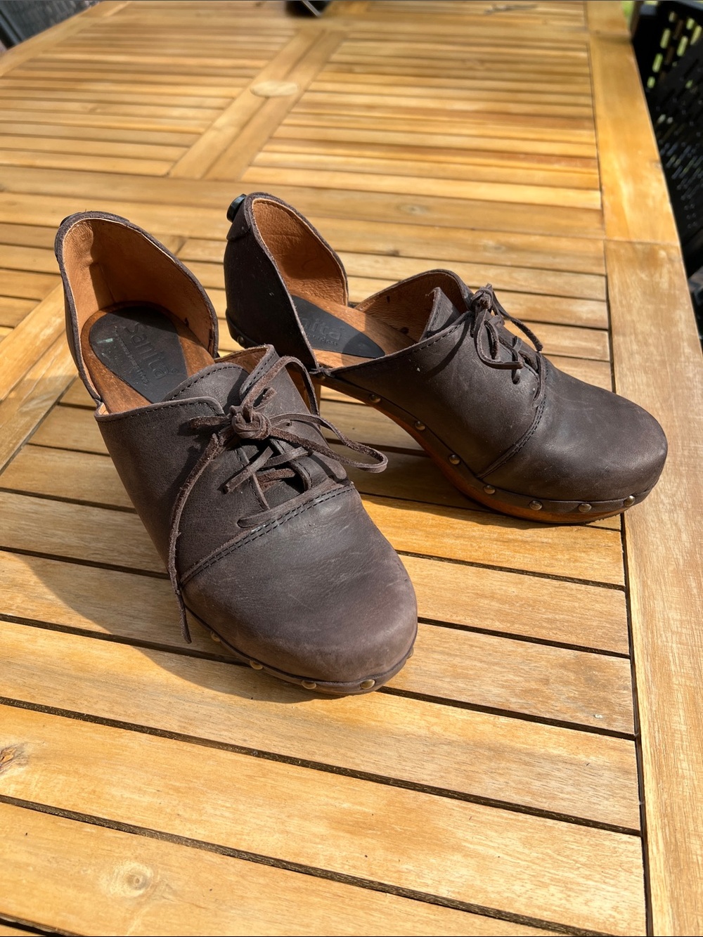 Sanita Brown Leather Clog Mules